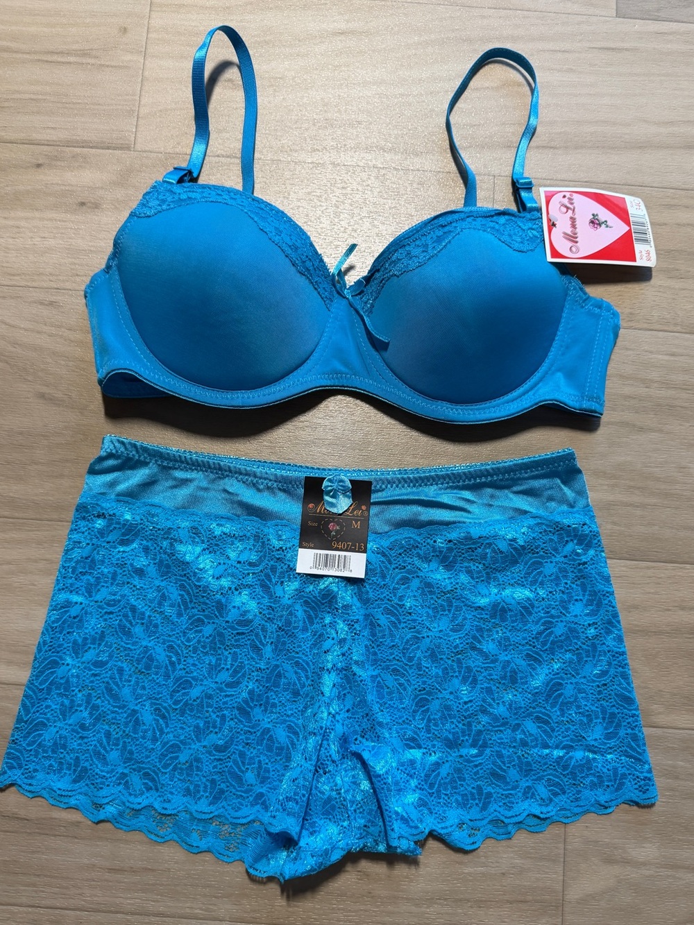 Vintage Y2K Deadstock Blue Lace Lingerie Set NWT 34C/M